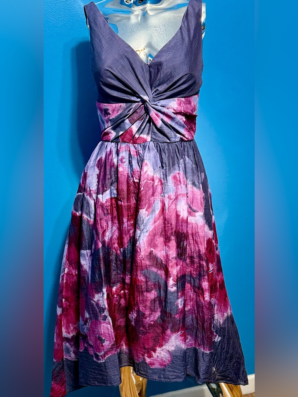 Lela Rose Strapless Twist-Front Floral Dress in Plum and Pink 2